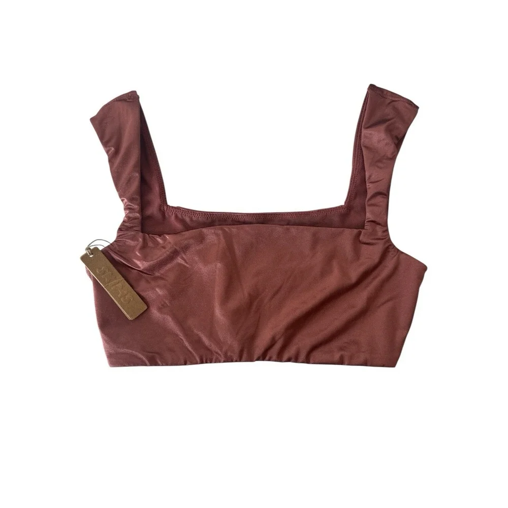 New SKIMS Bralette Top Women's XS Berry Stretch‎ Satin Square Neck Romantic New - Picture 3 of 10